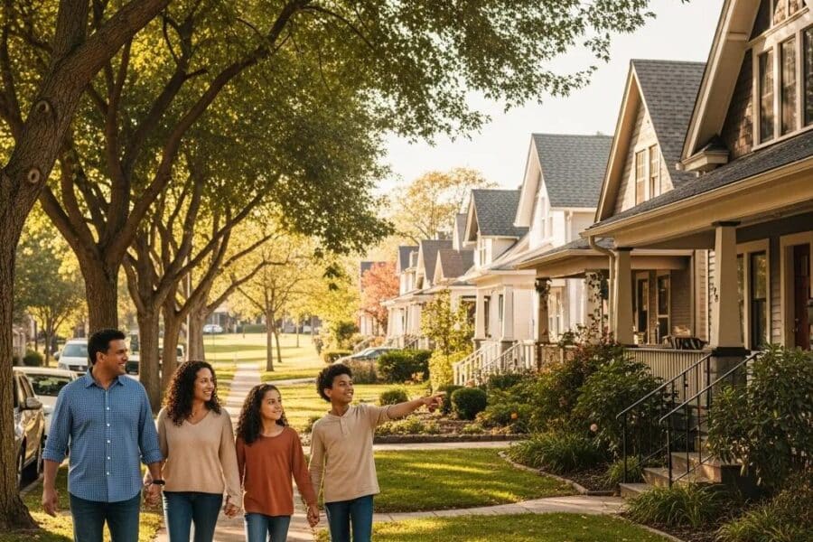 Family exploring affordable neighborhoods, showcasing community and lifestyle